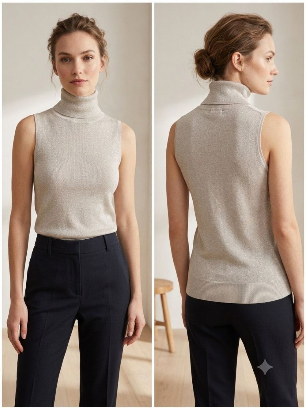 Banana Republic Metallic Shimmer Sleeveless Turtleneck Sweater Tank XS Silver Be
